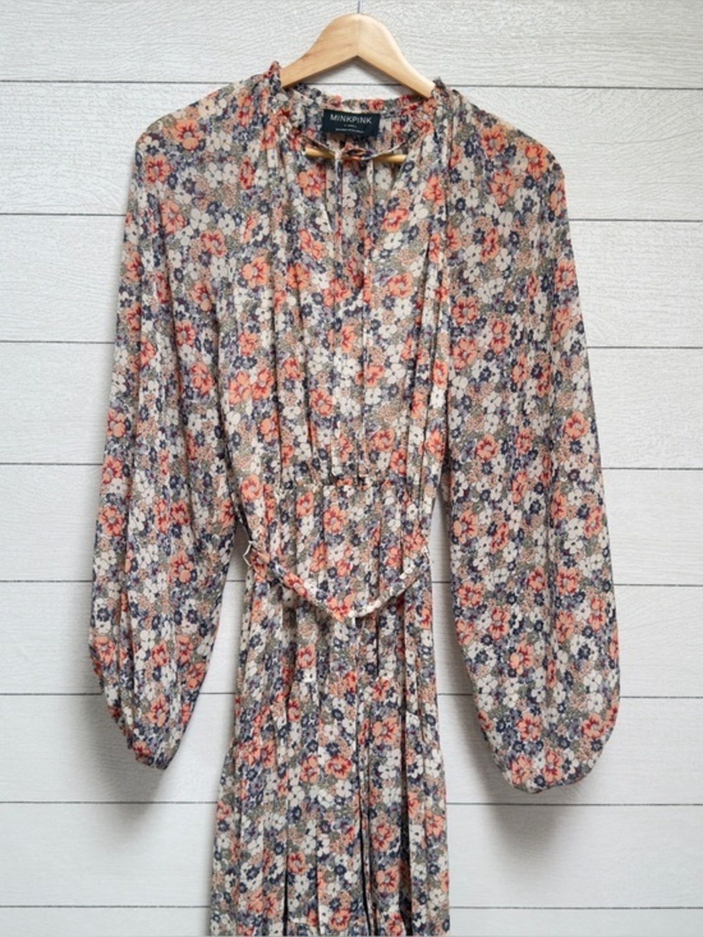 MINKPINK Cream Floral Maxi Dress with Navy & Coral Blooms